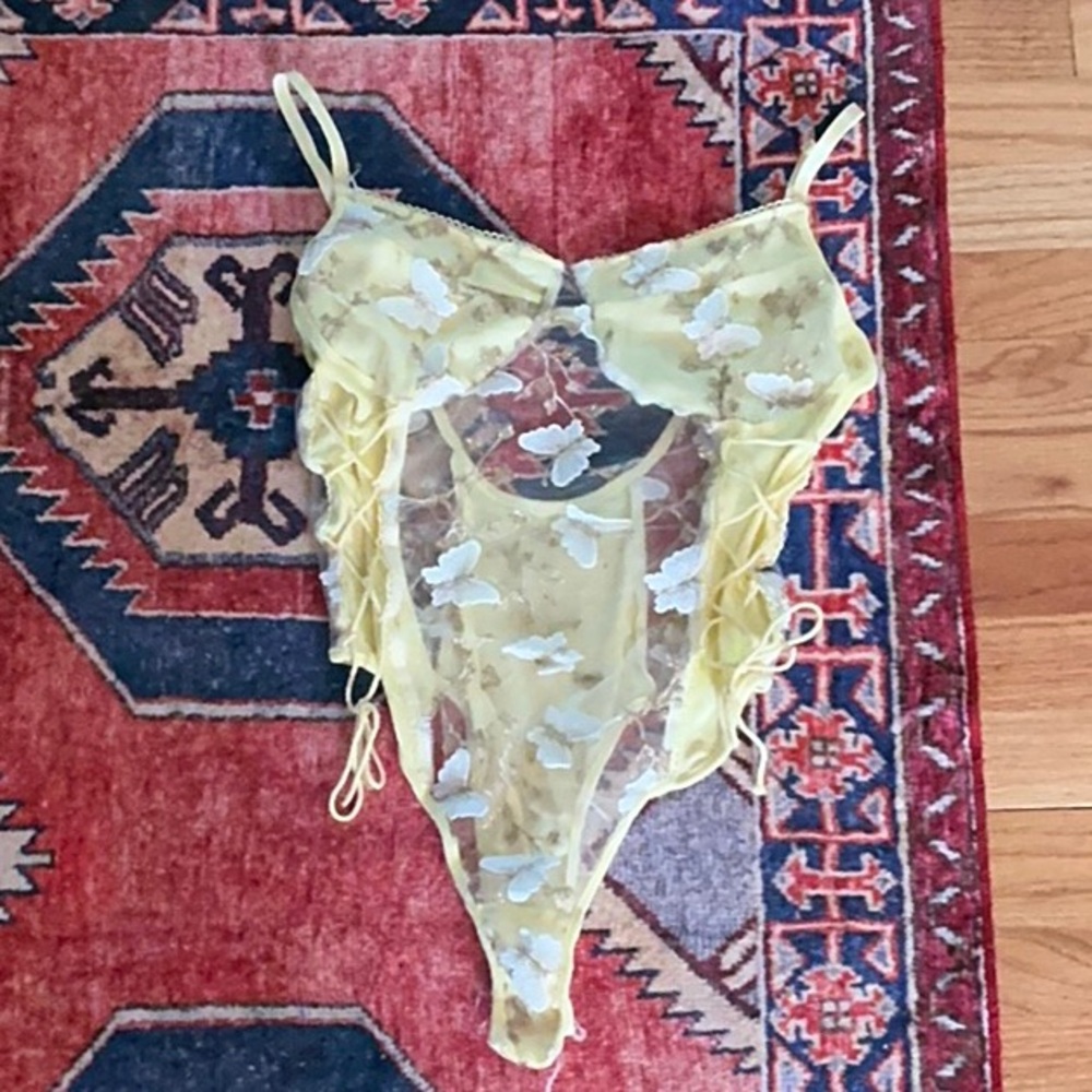 Yellow Sheer Bodysuit with Butterfly Accents